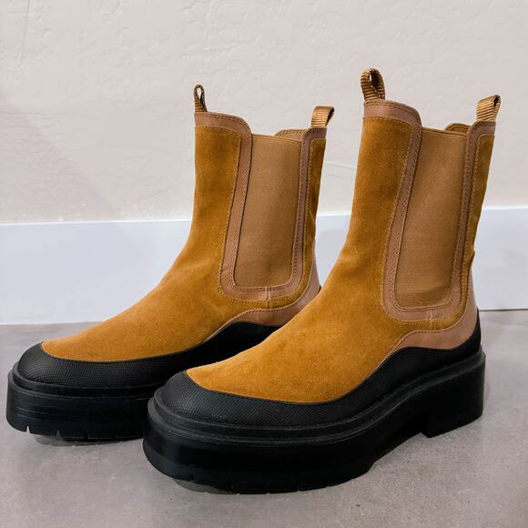 Sam Edelman Lulia Lug Sole Chunky Suede Boots Camel Brown Whiskey Gorpcore 10 - Picture 4 of 12